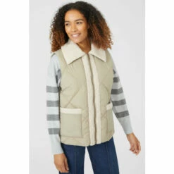 Maine Collar Borg Trim Quilted Gilet For Female