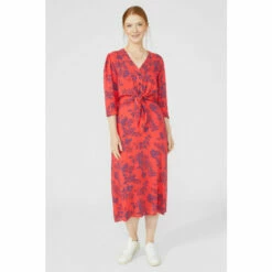 Maine Tie Waist 3/4 Sleeve Floral Print Dress For Female