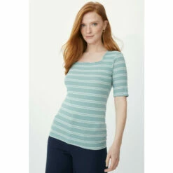 Maine Ribbed Stripe Square Neck T-shirt For Female -Maine New England Shop unnamed file 1248