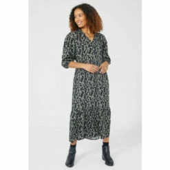 Maine Button Front Tiered Printed Dress For Female