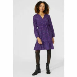 Maine Animal Print Frill Detail Mini Dress For Female