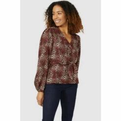 Maine Animal Printed Wrap Front Top For Female