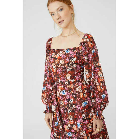 Maine Floral Printed Square Neck Dress For Female 5 Maine Floral Printed Square Neck Dress For Female - Image 3