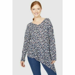 Maine Floral Print Asymmetric Hem Top For Female