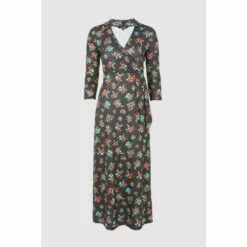 Maine Floral Print Collar Wrap Jersey Dress For Female