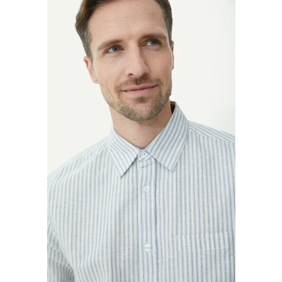 Maine Linen Blend Stripe Shirt For Male 5 Maine Linen Blend Stripe Shirt For Male - Image 3