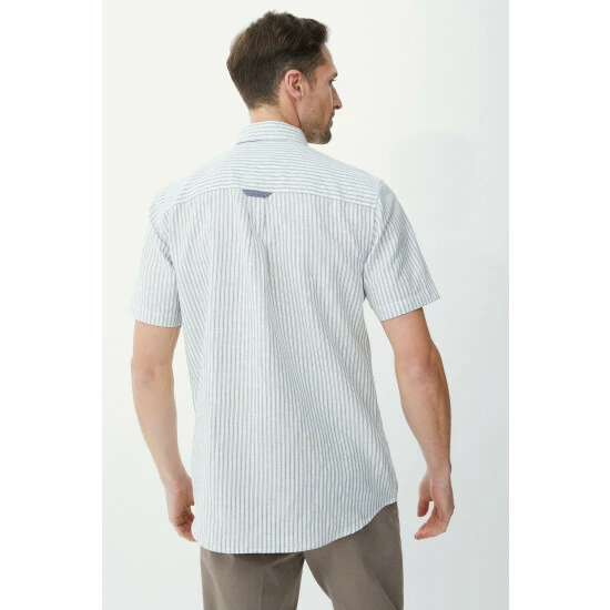 Maine Linen Blend Stripe Shirt For Male 6 Maine Linen Blend Stripe Shirt For Male - Image 4