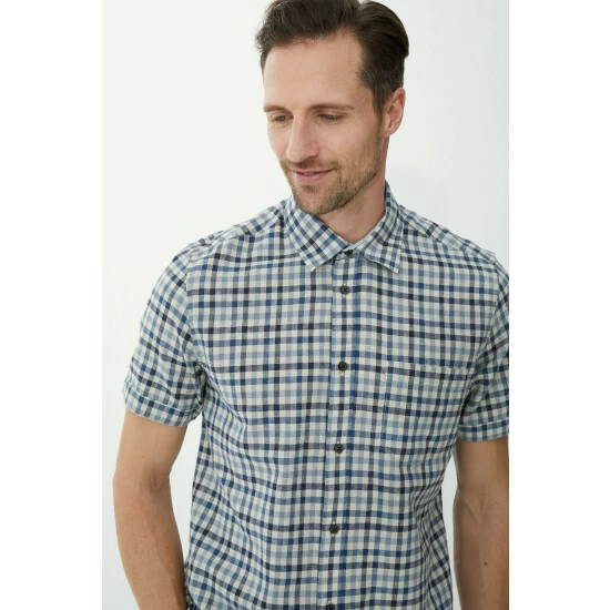 Maine Cotton Linen Block Check Shirt For Male 3 Maine Cotton Linen Block Check Shirt For Male