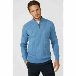 Maine Premium Pure Cotton Cable Half Zip Jumper For Male -Maine New England Shop unnamed file 172