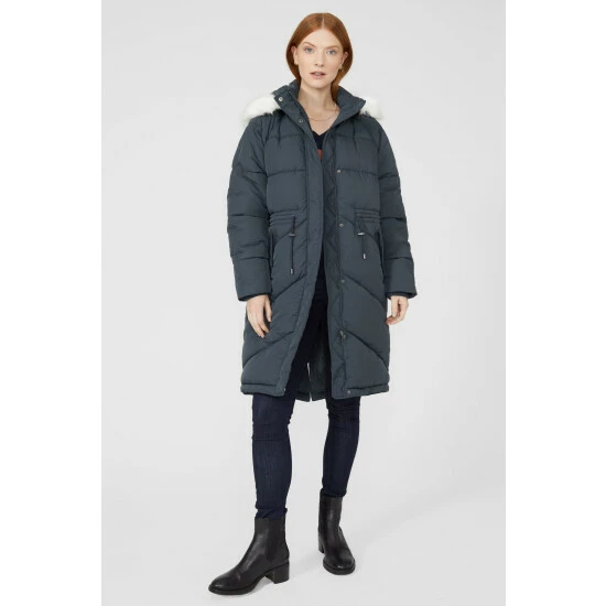 Maine Fur Trim Hood Long Padded Coat For Female 7 Maine Fur Trim Hood Long Padded Coat For Female - Image 5