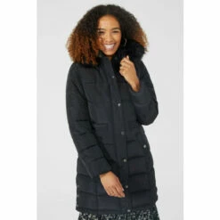 Maine Fur Trim Hood Quilted Coat For Female