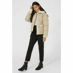 Maine Borg Collar Patch Pocket Padded Jacket For Female