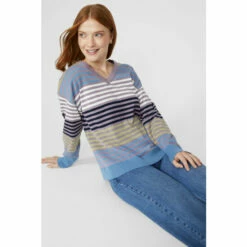Maine Multi Stripe Cotton V Neck Jumper For Female -Maine New England Shop unnamed file 2149