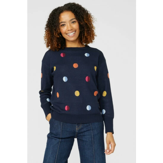 Maine Double Spot Intarsia Crew Neck Jumper For Female 3 Maine Double Spot Intarsia Crew Neck Jumper For Female