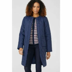 Maine Collarless Quilted Long Jacket & Padded Scarf For Female