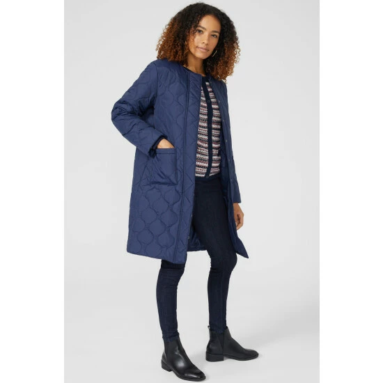 Maine Collarless Quilted Long Jacket & Padded Scarf For Female 4 Maine Collarless Quilted Long Jacket & Padded Scarf For Female - Image 2