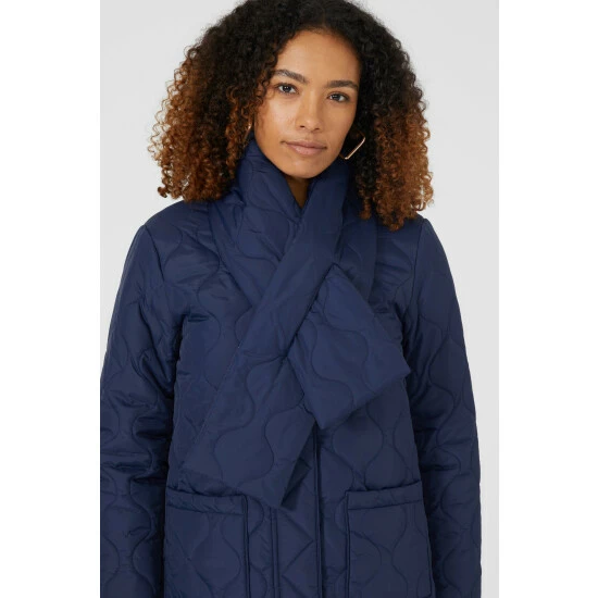 Maine Collarless Quilted Long Jacket & Padded Scarf For Female 5 Maine Collarless Quilted Long Jacket & Padded Scarf For Female - Image 3