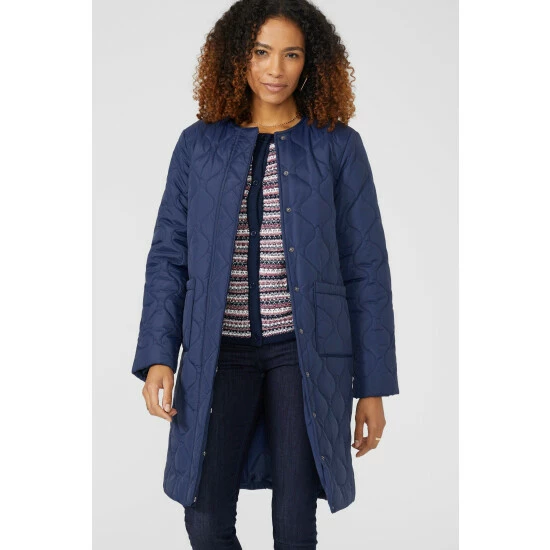 Maine Collarless Quilted Long Jacket & Padded Scarf For Female 8 Maine Collarless Quilted Long Jacket & Padded Scarf For Female - Image 6