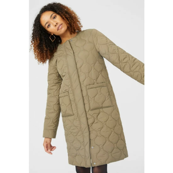 Maine Collarless Quilted Long Jacket & Padded Scarf For Female 9 Maine Collarless Quilted Long Jacket & Padded Scarf For Female - Image 7