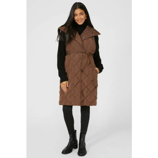 Maine Shawl Collar Belted Quilted Gilet For Female 3 Maine Shawl Collar Belted Quilted Gilet For Female