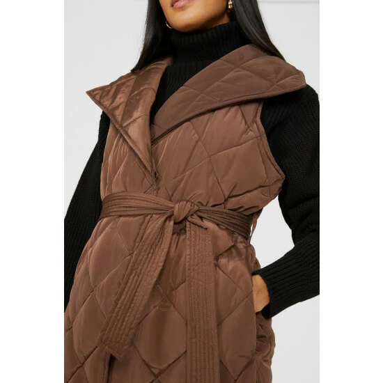 Maine Shawl Collar Belted Quilted Gilet For Female 4 Maine Shawl Collar Belted Quilted Gilet For Female - Image 2