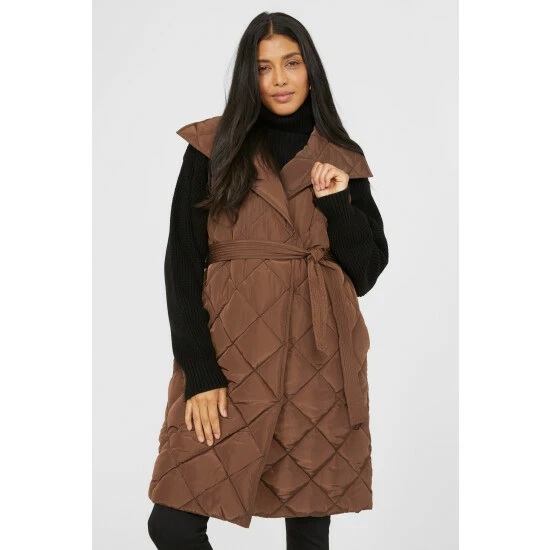 Maine Shawl Collar Belted Quilted Gilet For Female 5 Maine Shawl Collar Belted Quilted Gilet For Female - Image 3