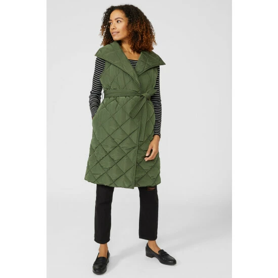 Maine Shawl Collar Belted Quilted Gilet For Female 9 Maine Shawl Collar Belted Quilted Gilet For Female - Image 7