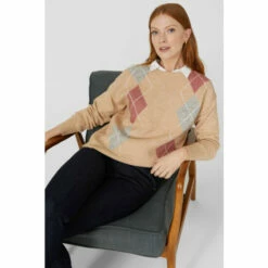 Maine Large Argyle Crew Neck Jumper For Female -Maine New England Shop unnamed file 2474