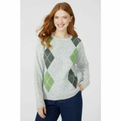 Maine Large Argyle Crew Neck Jumper For Female -Maine New England Shop unnamed file 2476