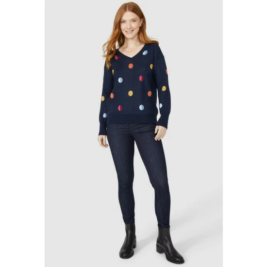 Maine Double Spot Intarsia V Neck Jumper For Female 4 Maine Double Spot Intarsia V Neck Jumper For Female - Image 2