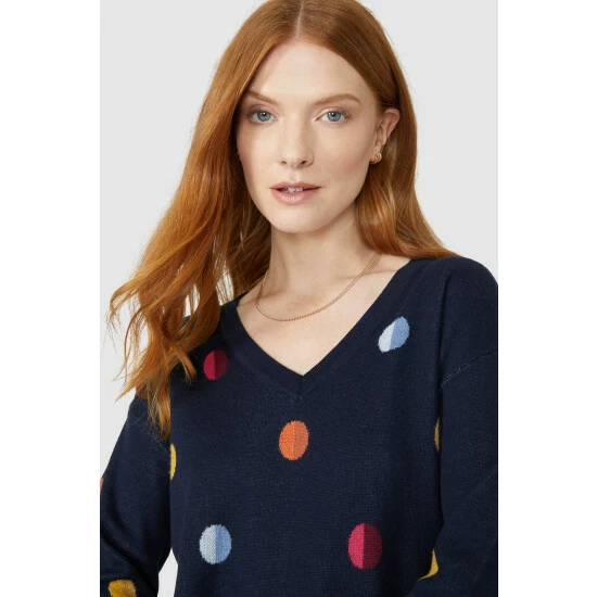 Maine Double Spot Intarsia V Neck Jumper For Female 5 Maine Double Spot Intarsia V Neck Jumper For Female - Image 3