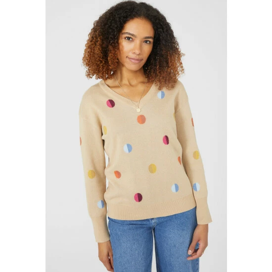 Maine Double Spot Intarsia V Neck Jumper For Female 9 Maine Double Spot Intarsia V Neck Jumper For Female - Image 7