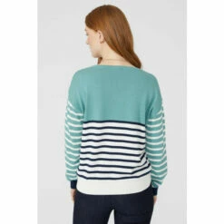 Maine Stripe Sleeve Plain Yoke Cotton Jumper For Female -Maine New England Shop unnamed file 2532