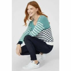 Maine Stripe Sleeve Plain Yoke Cotton Jumper For Female -Maine New England Shop unnamed file 2533
