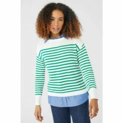 Maine Mock Chambray Shirt Plain Yoke Striped Jumper For Female