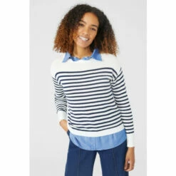 Maine Mock Chambray Shirt Plain Yoke Striped Jumper For Female -Maine New England Shop unnamed file 2632