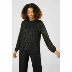 Maine Chiffon Dobby Spot Metallic Blouse For Female