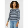 Maine Stripe 3/4 Sleeve Button Shoulder Top For Female -Maine New England Shop unnamed file 2704