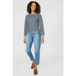 Maine Stripe 3/4 Sleeve Button Shoulder Top For Female -Maine New England Shop unnamed file 2705
