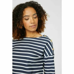 Maine Stripe 3/4 Sleeve Button Shoulder Top For Female -Maine New England Shop unnamed file 2706
