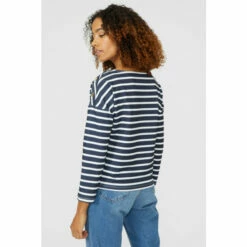 Maine Stripe 3/4 Sleeve Button Shoulder Top For Female -Maine New England Shop unnamed file 2707