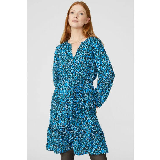 Maine Animal Print Frill Detail Mini Dress For Female 3 Maine Animal Print Frill Detail Mini Dress For Female