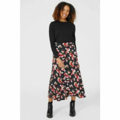 Maine Floral Printed Bias Cut Skirt For Female