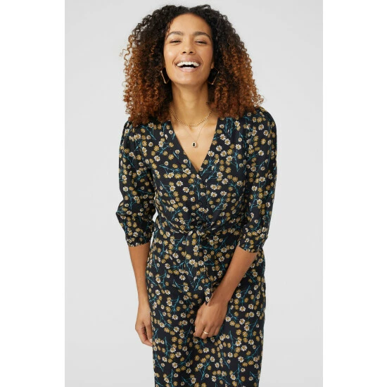 Maine Floral Printed Tie Front Dress For Female 4 Maine Floral Printed Tie Front Dress For Female - Image 2