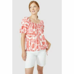 Maine Abstract Shapes Tie Hem Square Neck Smock Top For Female -Maine New England Shop unnamed file 2801