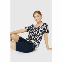 Maine Abstract Shapes Tie Hem Square Neck Smock Top For Female -Maine New England Shop unnamed file 2802