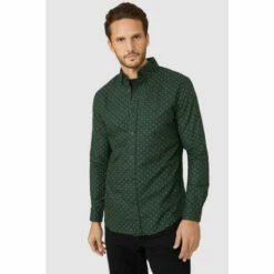 Maine Long Sleeve Dash Print Oxford Shirt For Male