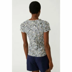 Maine Leaf Print & Stripe Scoop Neck Top For Female -Maine New England Shop unnamed file 2883