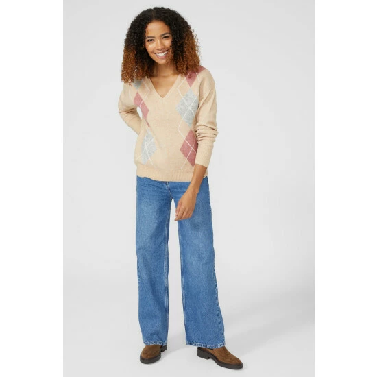 Maine Large Argyle V Neck Jumper For Female 4 Maine Large Argyle V Neck Jumper For Female - Image 2