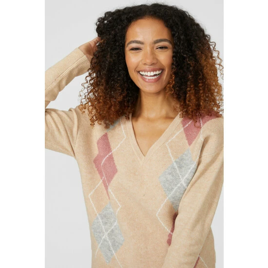 Maine Large Argyle V Neck Jumper For Female 5 Maine Large Argyle V Neck Jumper For Female - Image 3